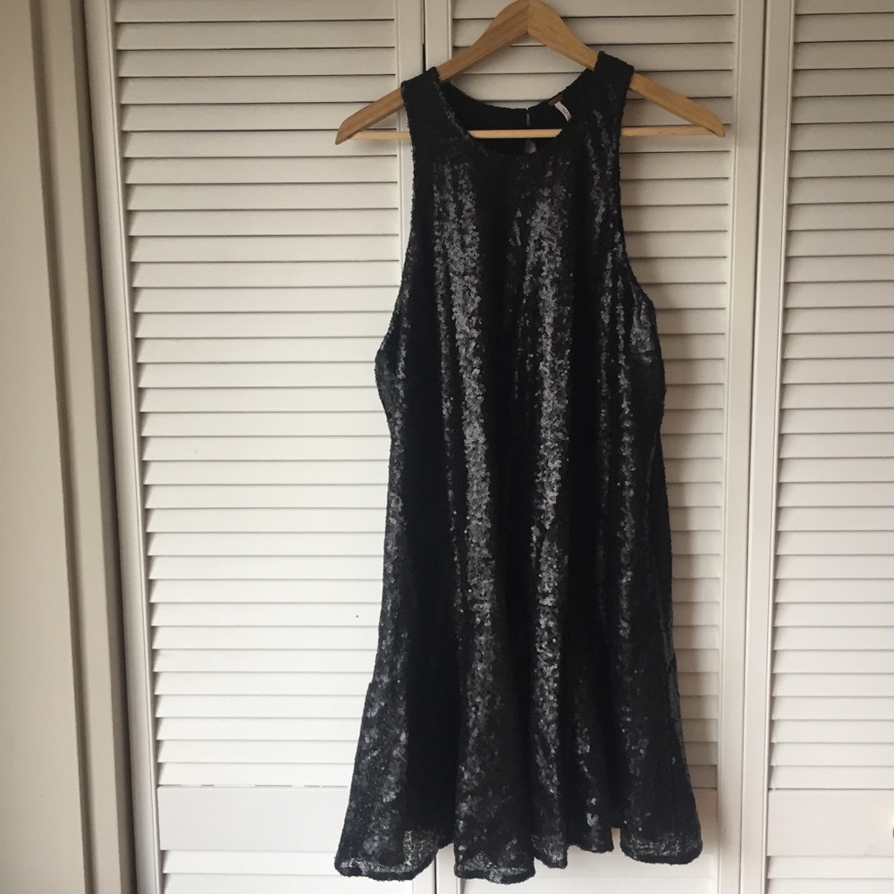 Free People black sequin flare dress